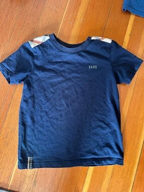 DAKS Kids Navy Short-Sleeve Tee with Plaid Shoulder Trim